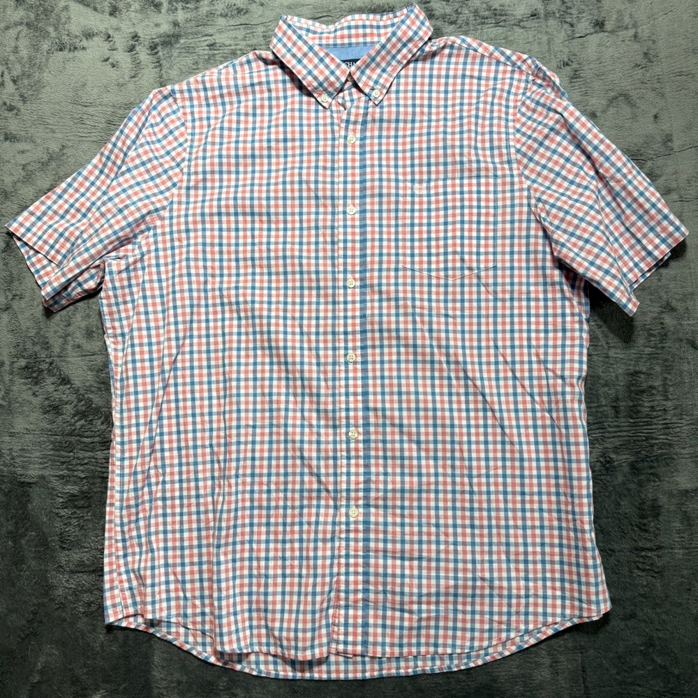 Chaps Button Down Men‎ XXL Red White Blue Gingham Short Sleeve Shirt 1667638 - Picture 2 of 10